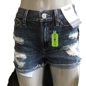 NEW Mudd High Rise Shortie Distressed Cuffed Shorts Junior's Size 5 NWT $38